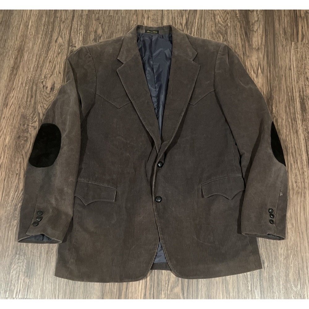 Circle S Dallas Texas Corduroy Elbows Patch Western 2 Button Gray  Black Sz 46L